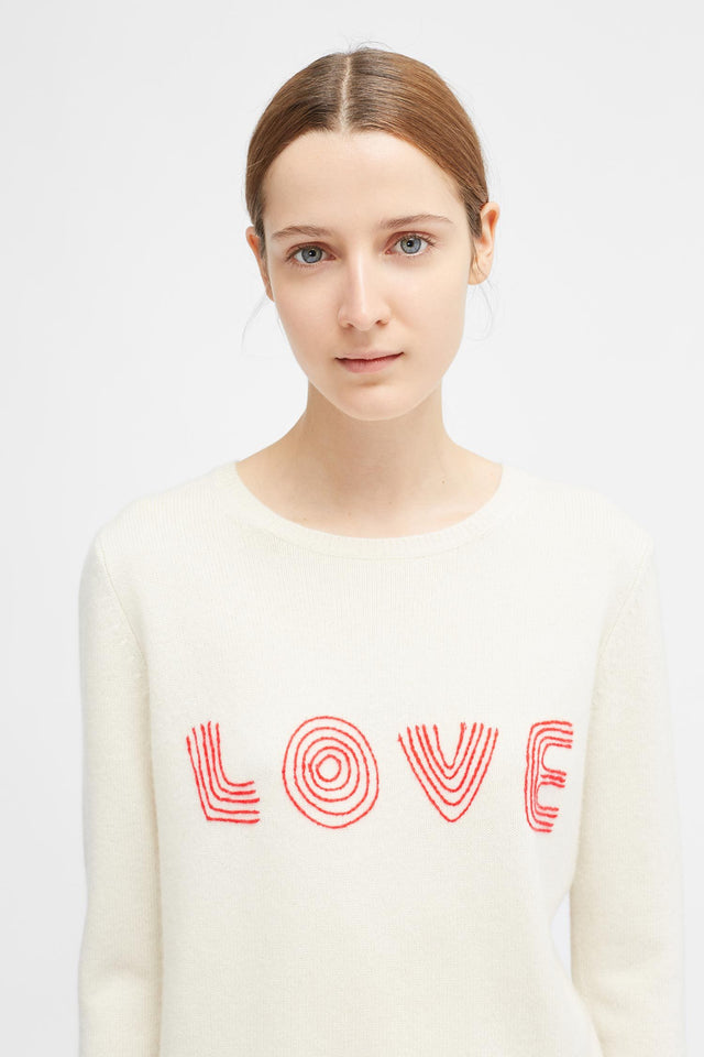 Cream Embroidered Love Sweater image 1