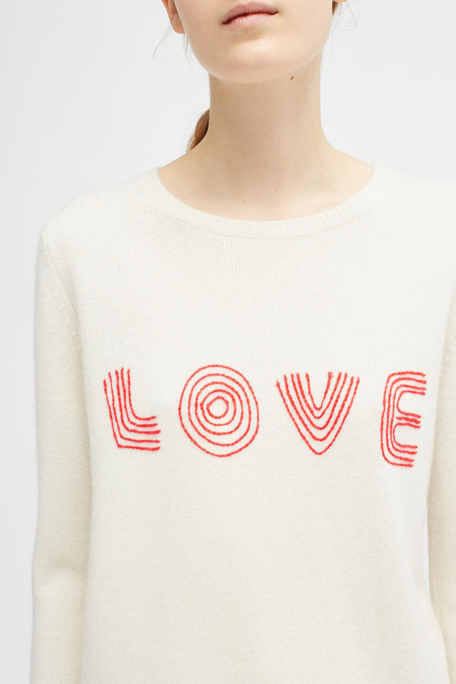 Cream Embroidered Love Sweater image 4