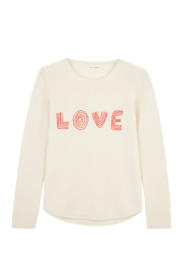 Cream Embroidered Love Sweater image 2