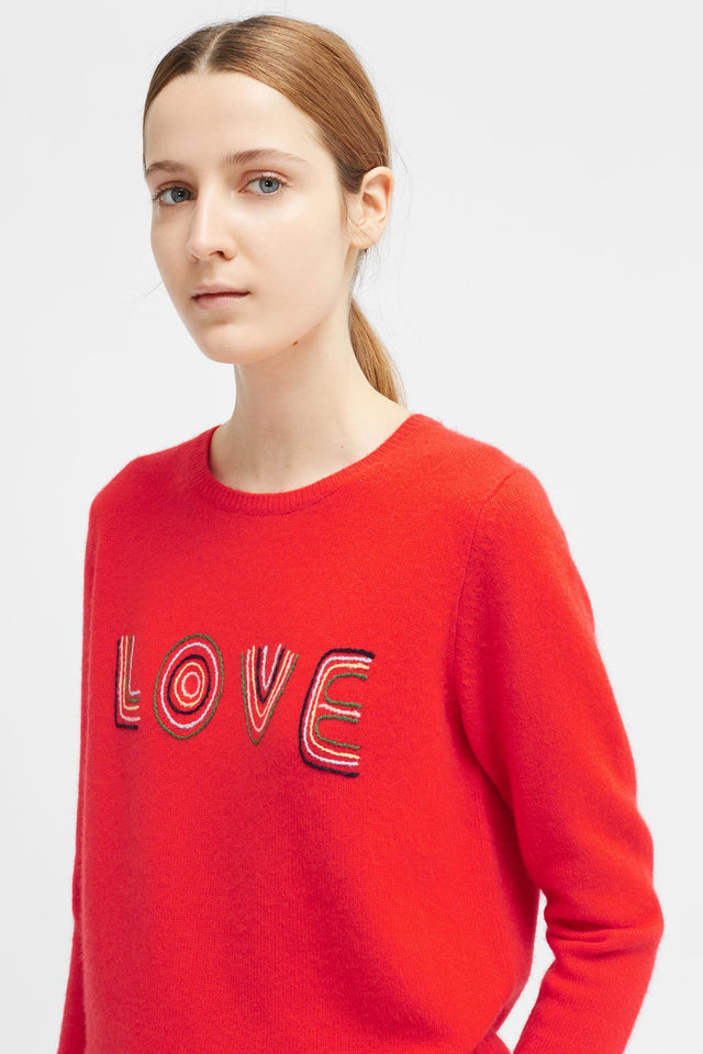 Red Embroidered Love Sweater image 1