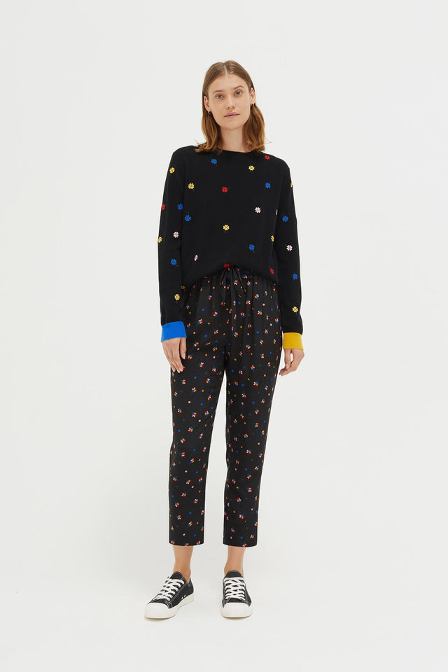 Black Embroidered Magic Clover Cashmere Sweater image 3