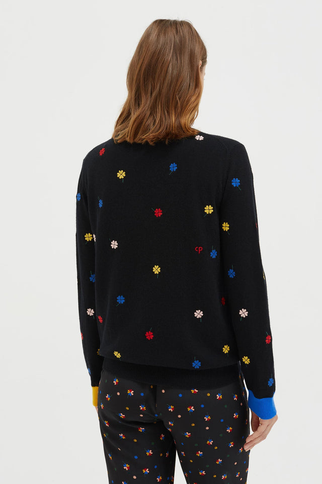 Black Embroidered Magic Clover Cashmere Sweater image 5