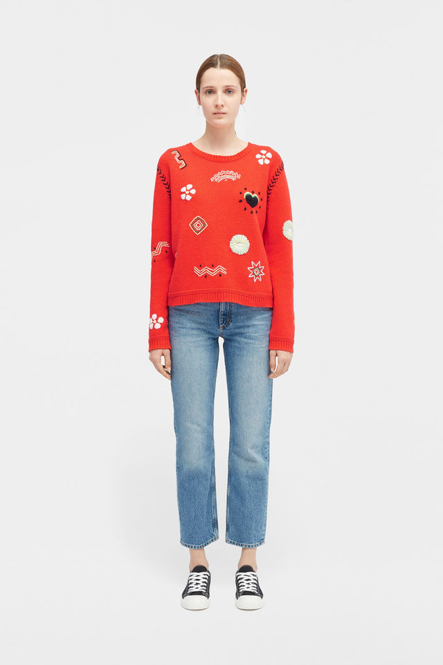 Red Embroidered Milagro Sweater image 3