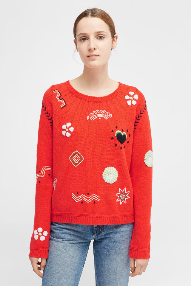 Red Embroidered Milagro Sweater image 1