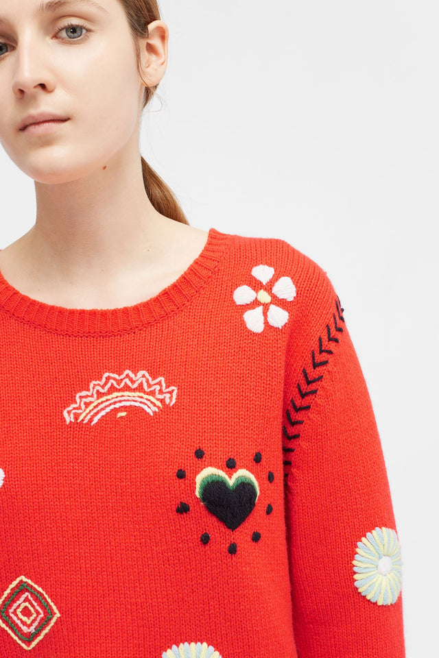 Red Embroidered Milagro Sweater image 4
