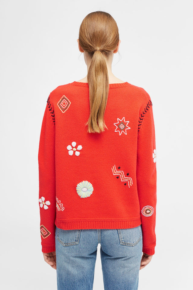 Red Embroidered Milagro Sweater image 7