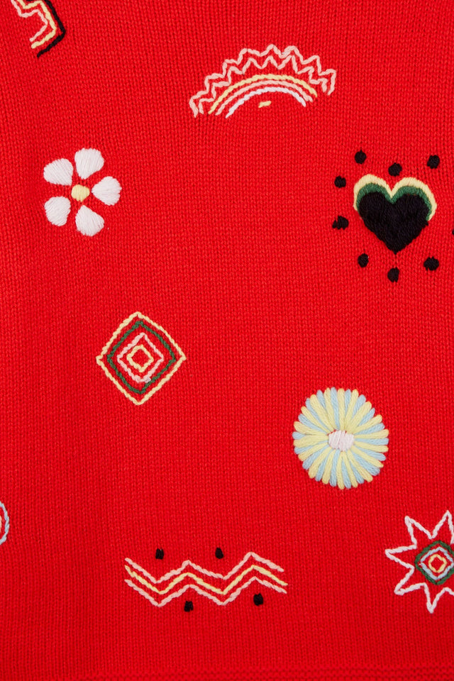 Red Embroidered Milagro Sweater image 6