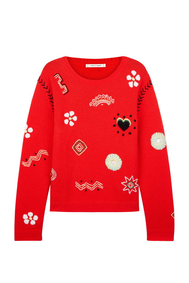 Red Embroidered Milagro Sweater image 2