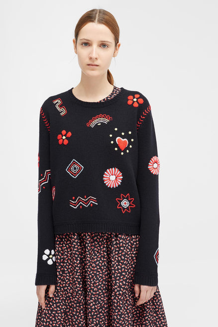 Navy Embroidered Milagro Sweater