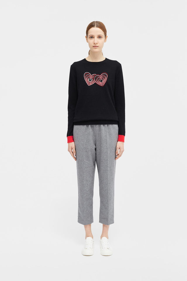 Black Embroidered Twin Heart Sweater image 3