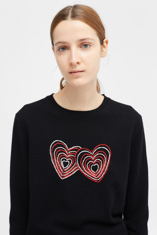 Black Embroidered Twin Heart Sweater image 4