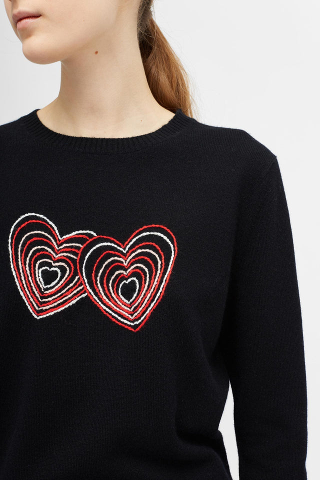 Black Embroidered Twin Heart Sweater image 1
