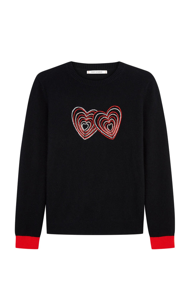Black Embroidered Twin Heart Sweater image 2