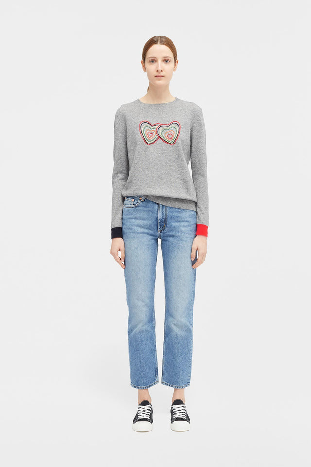 Grey Embroidered Twin Heart Sweater image 3