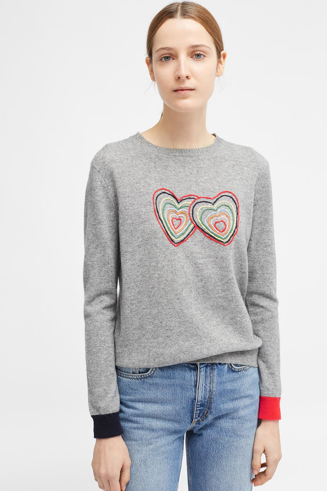 Grey Embroidered Twin Heart Sweater image 1