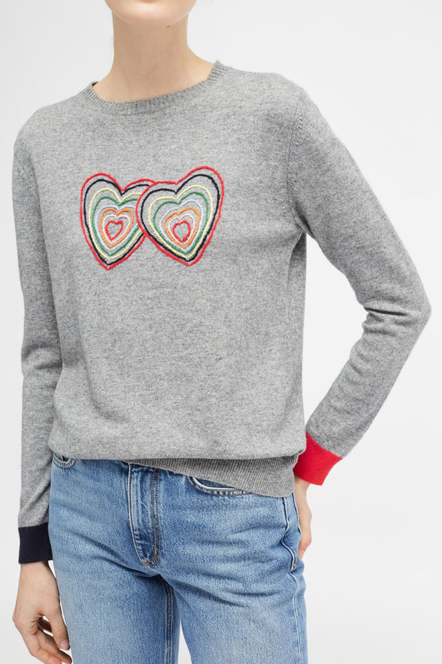 Grey Embroidered Twin Heart Sweater image 4