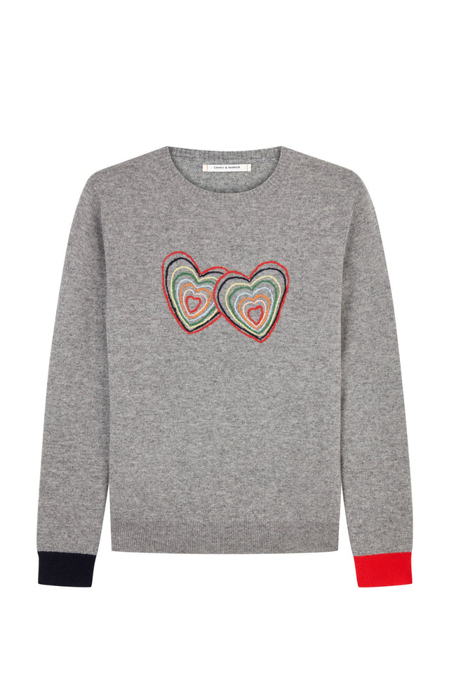 Grey Embroidered Twin Heart Sweater image 2