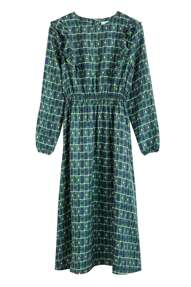 Green Starfall Frill Shoulder Silk Dress image 2