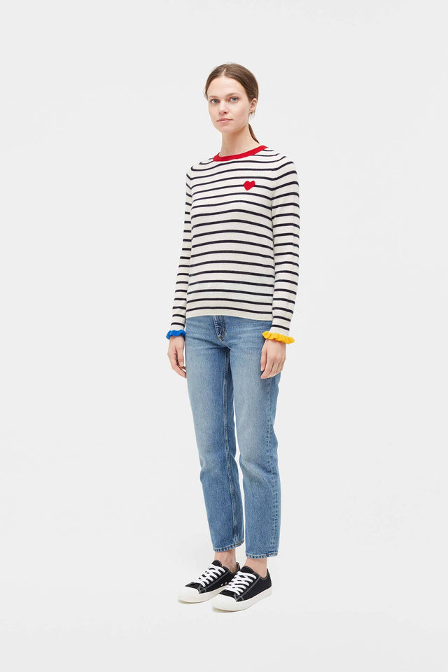 Striped Cashmere Sweater with Frill Cuff image 2