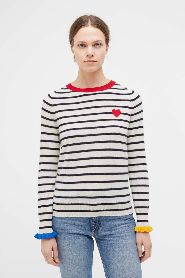 Striped Cashmere Sweater with Frill Cuff image 1
