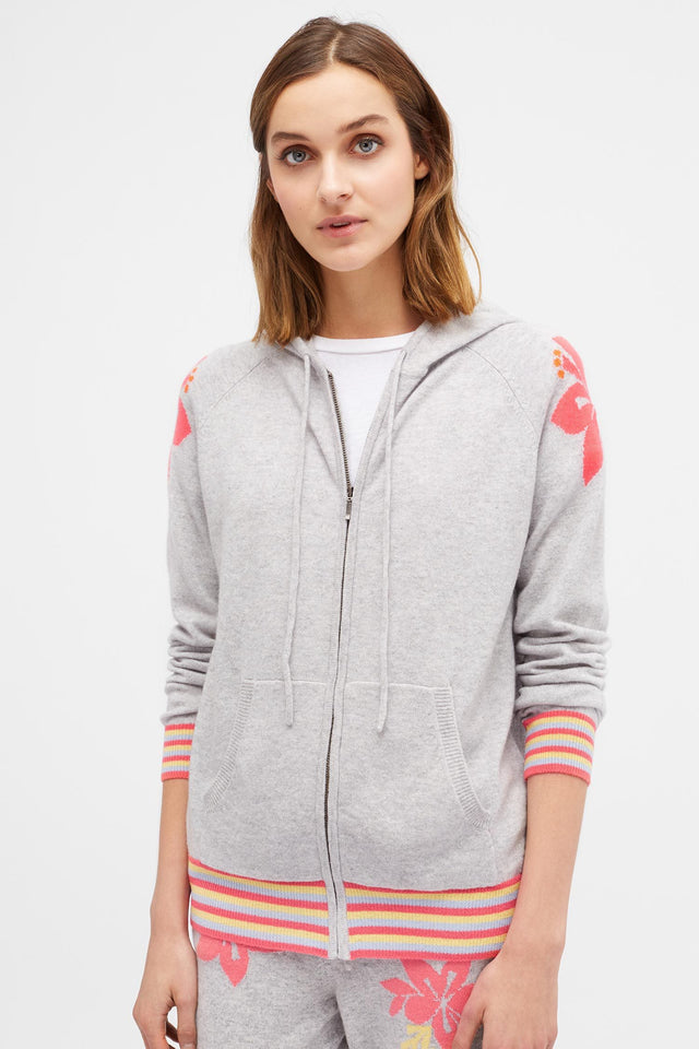 Grey Hibiscus Cashmere Hoodie image 1