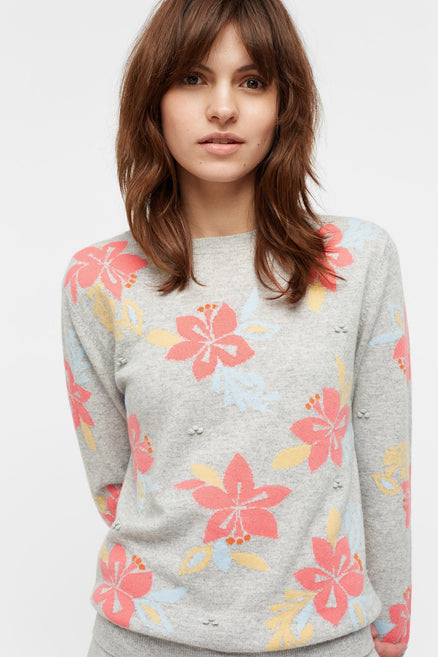 Grey Hibiscus Knot Stitch Sweater