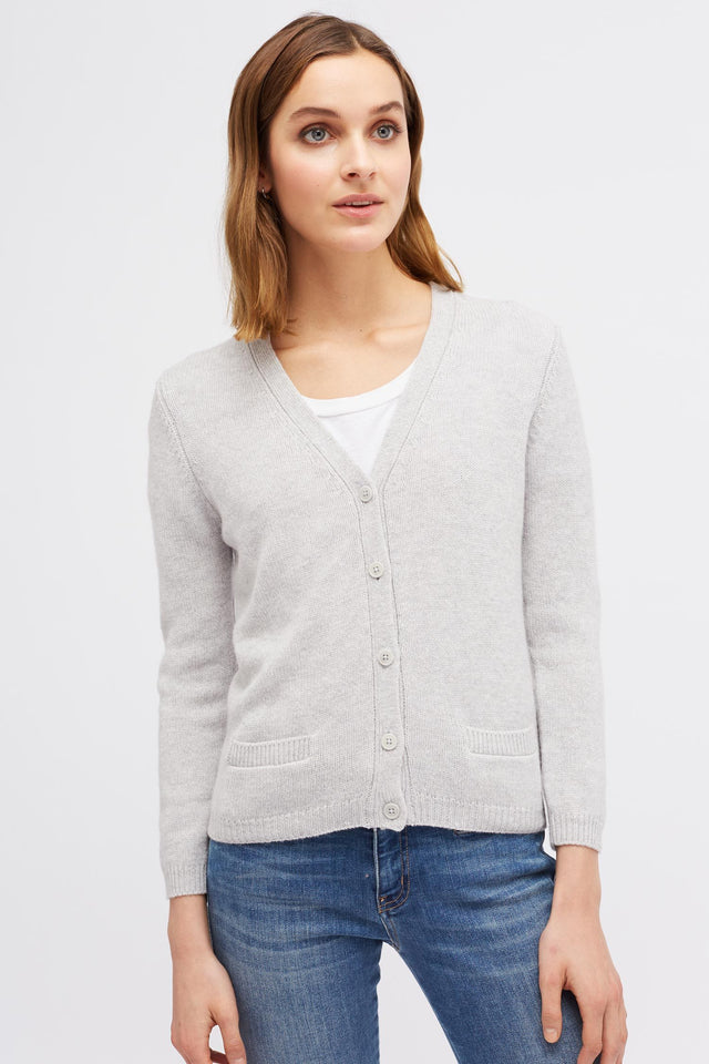 Grey Short Knit Cashmere Cardigan image 3