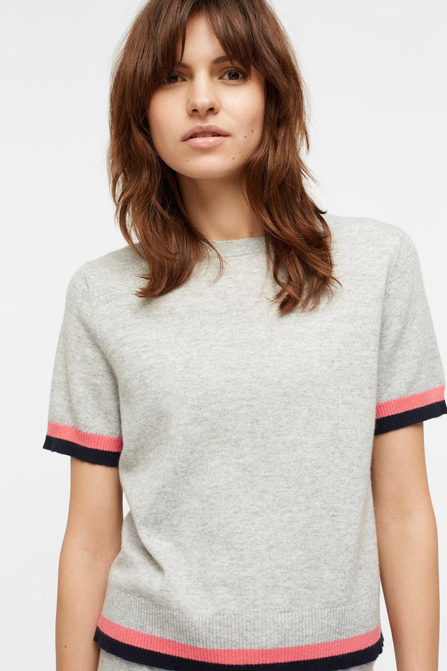 Grey Stripe Trim Cashmere T-Shirt image 1