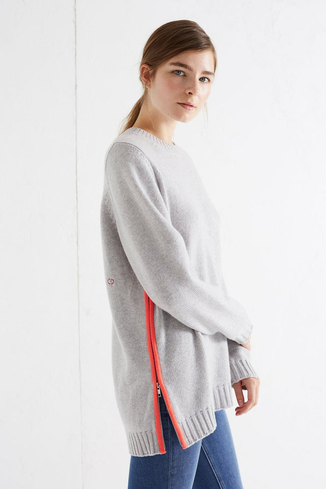 Grey Zip Side Cashmere Sweater image 1
