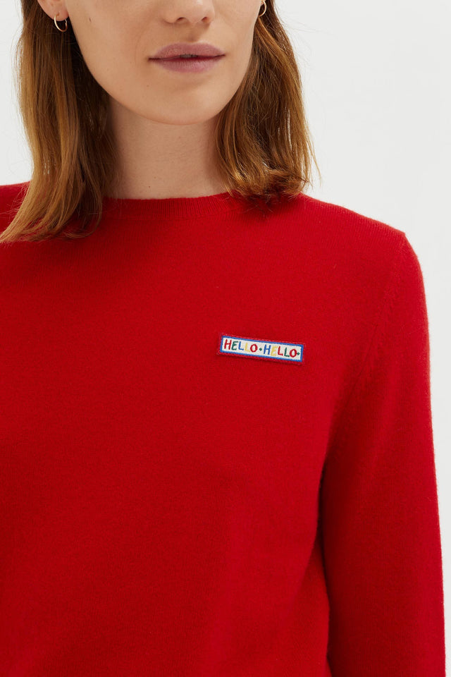 Red Hello Badge Cashmere Sweater image 1