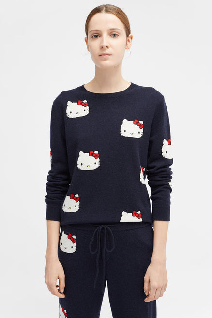 Navy Hello Kitty All Over Cashmere And Wool Sweater