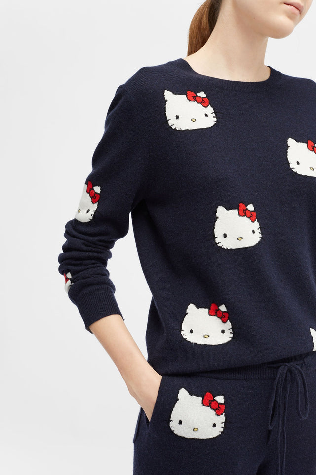 Navy Hello Kitty All Over Cashmere And Wool Sweater image 4