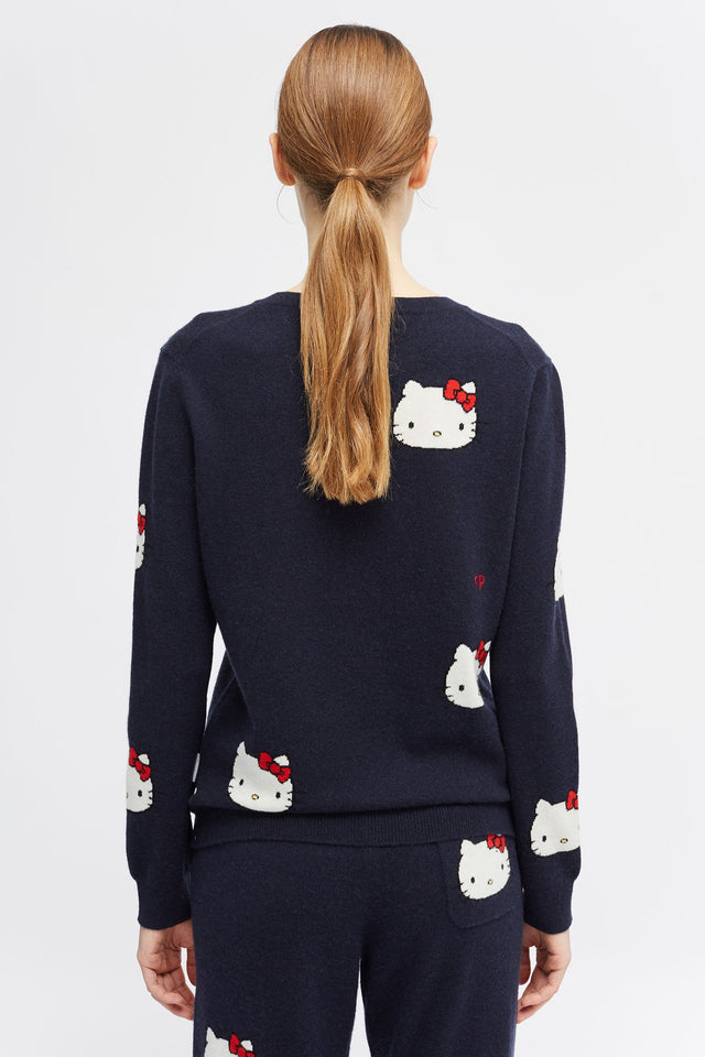 Navy Hello Kitty All Over Cashmere And Wool Sweater image 5