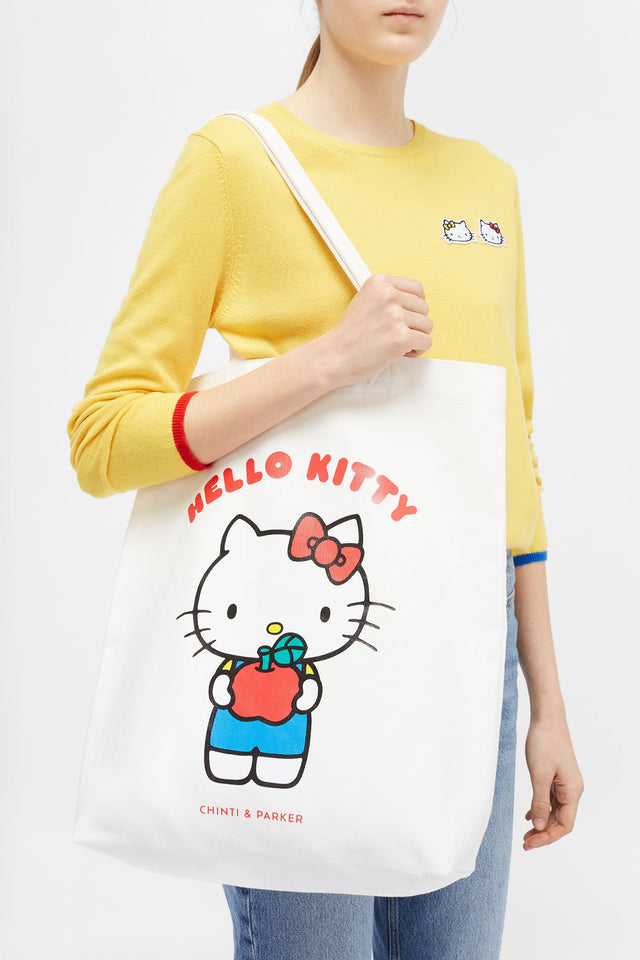 White Hello Kitty Apples Cotton Tote image 1