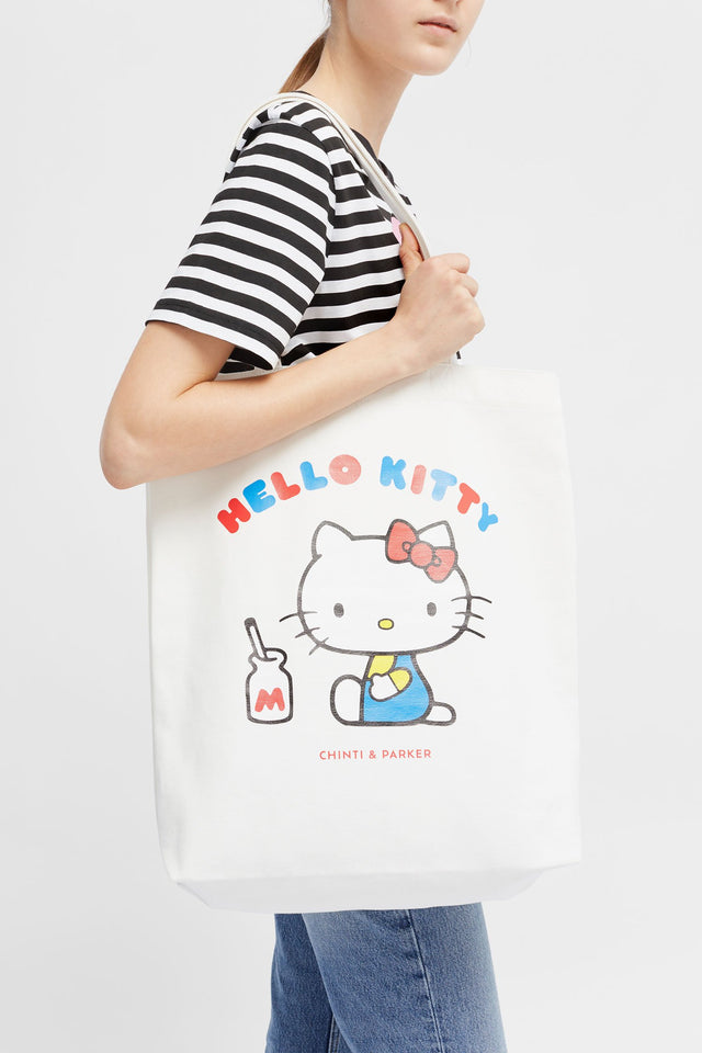 White Hello Kitty Logo Cotton Tote image 3