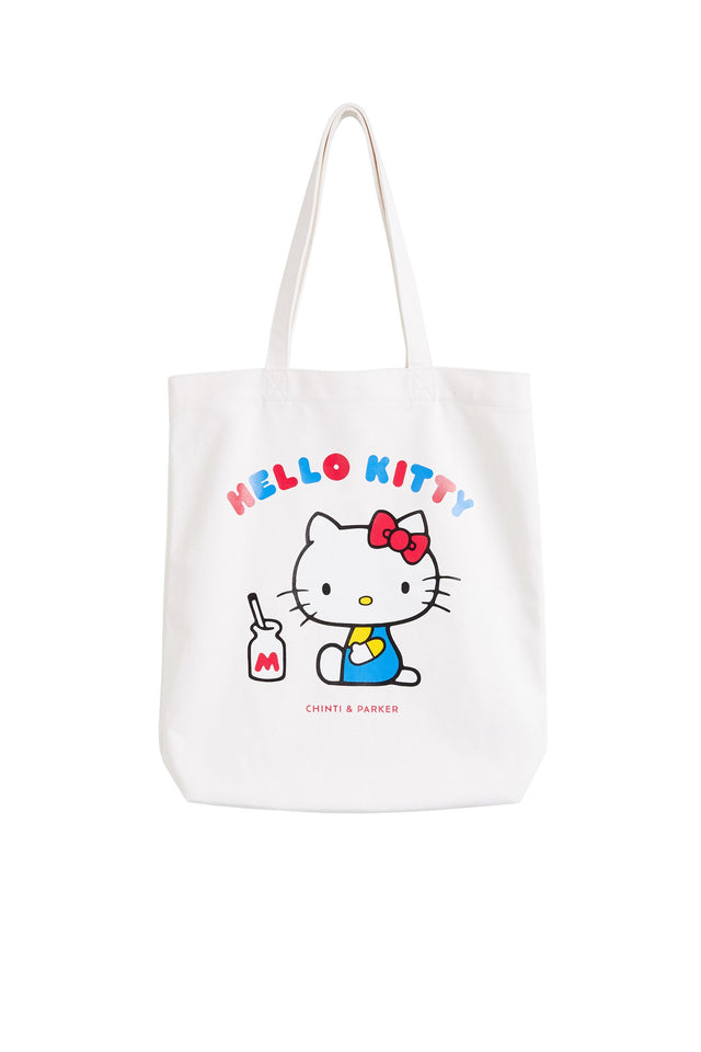 White Hello Kitty Logo Cotton Tote image 2