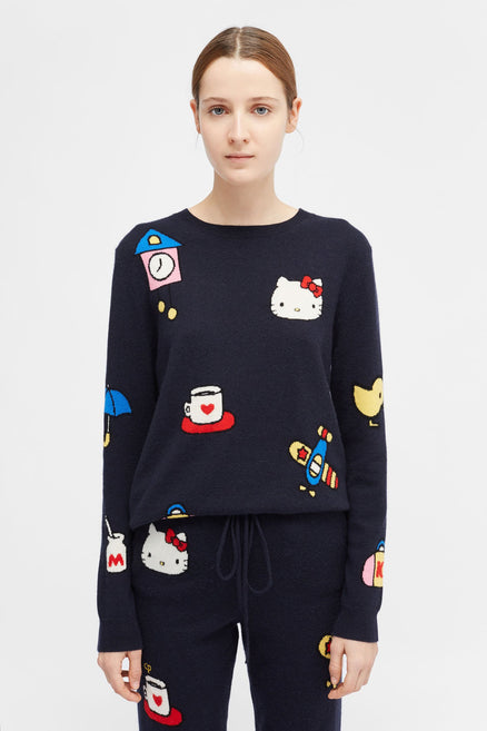 Navy Hello Kitty Object Cashmere Sweater