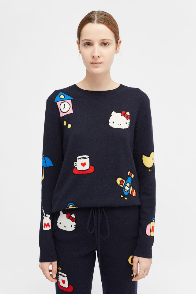 Navy Hello Kitty Object Cashmere Sweater image 1