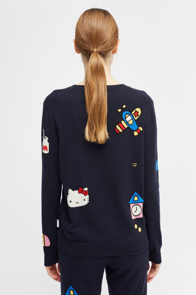 Navy Hello Kitty Object Cashmere Sweater image 5