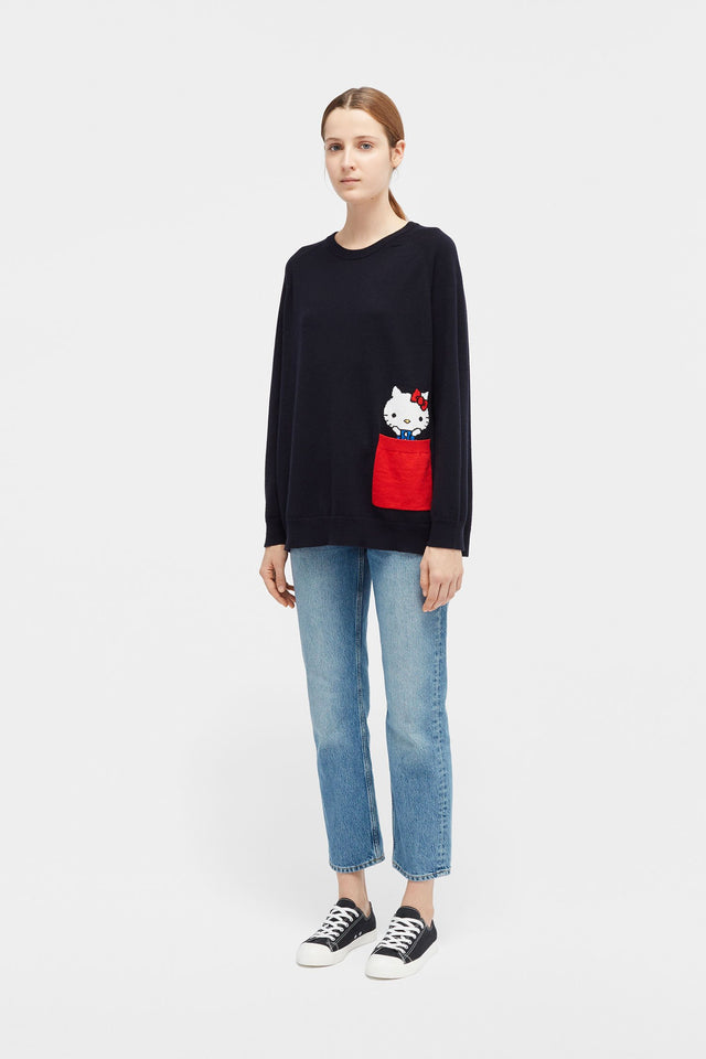 Navy Hello Kitty Peek Pocket Cashmere Sweater image 3