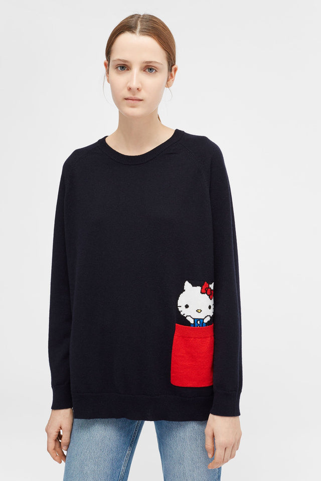 Navy Hello Kitty Peek Pocket Cashmere Sweater image 1