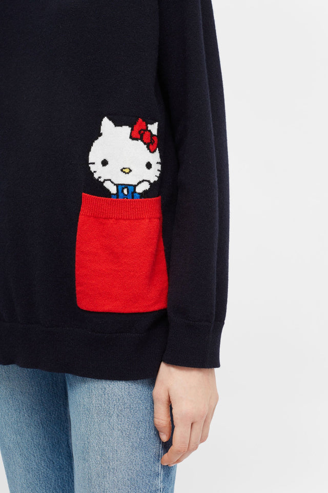Navy Hello Kitty Peek Pocket Cashmere Sweater image 5