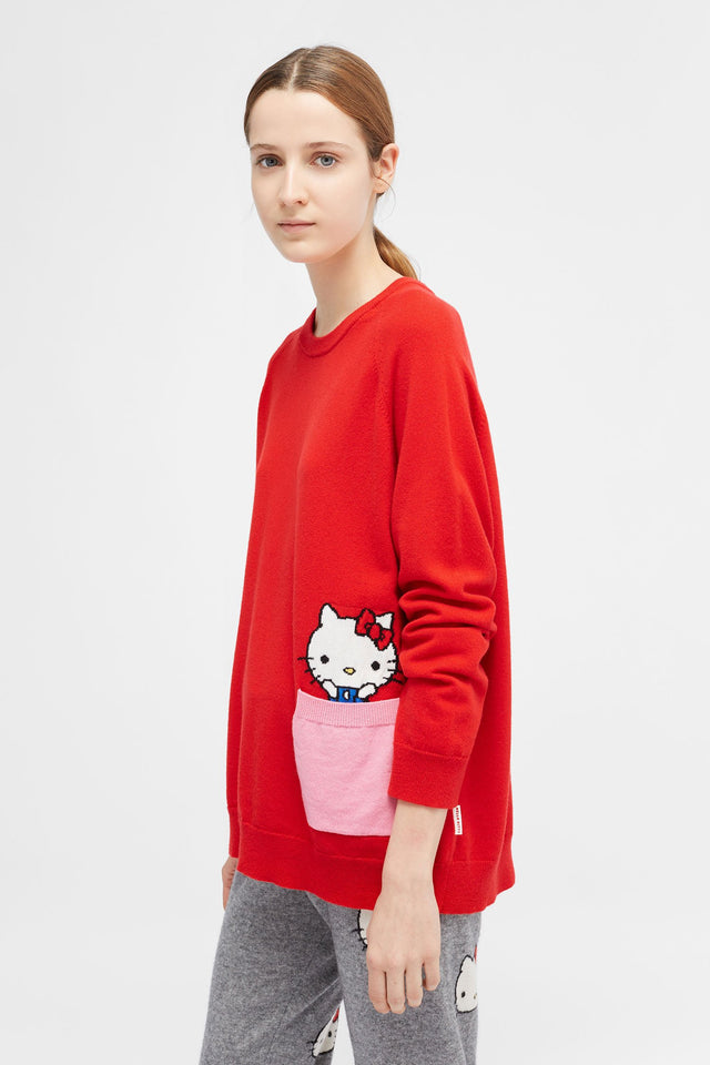 Red Hello Kitty Peek Pocket Cashmere Sweater image 1
