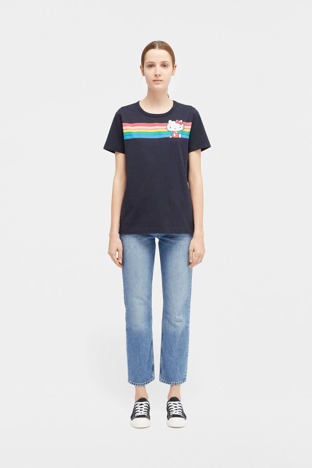 Navy Hello Kitty Rainbow Stripe Cotton Tee image 3