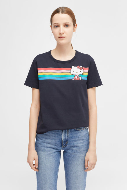 Navy Hello Kitty Rainbow Stripe Cotton Tee