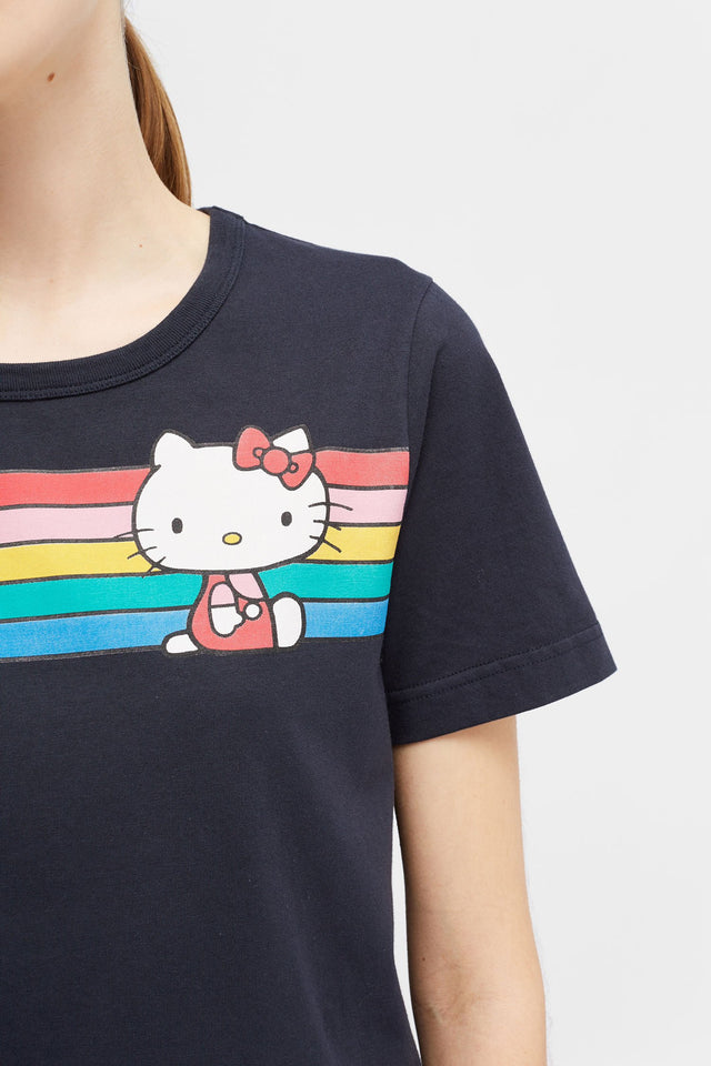 Navy Hello Kitty Rainbow Stripe Cotton Tee image 4