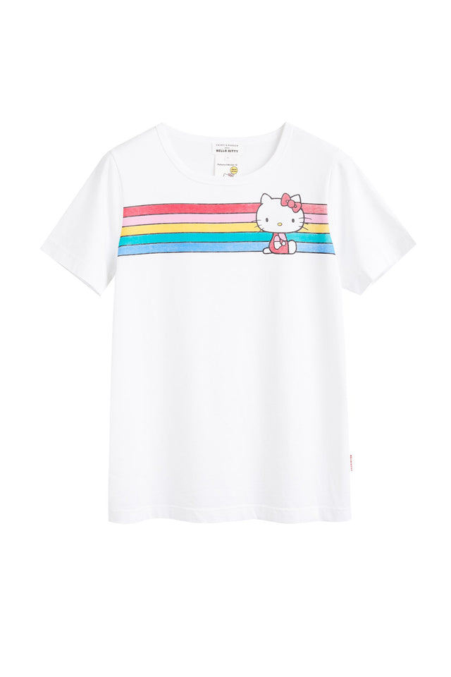 White Hello Kitty Rainbow Stripe Cotton Tee image 2