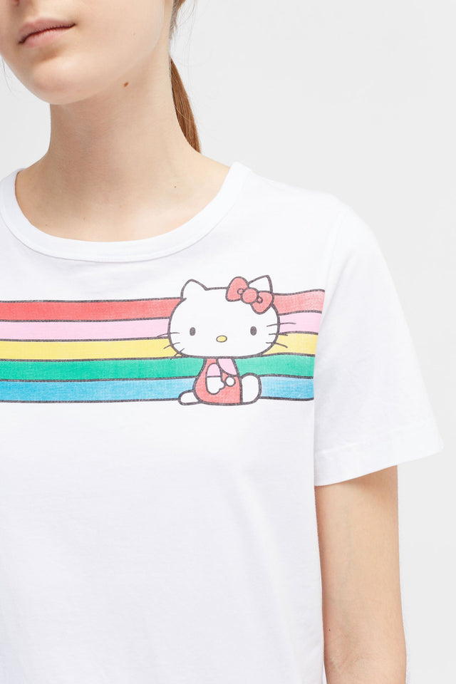 White Hello Kitty Rainbow Stripe Cotton Tee image 5