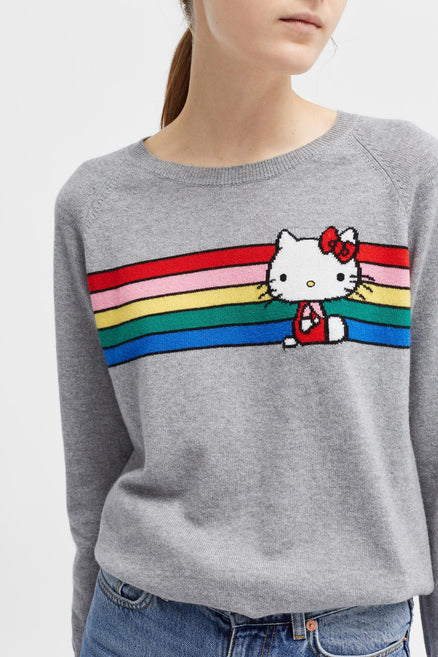 Grey Hello Kitty Stripe Cashmere Sweater
