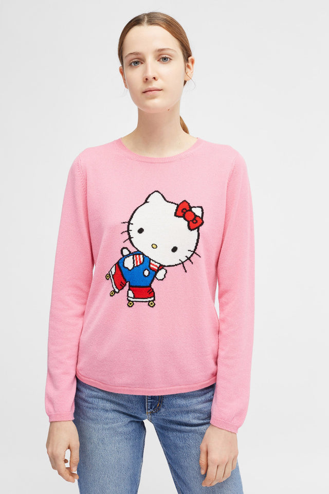 Pink Hello Kitty Roller Girl Shirt Hem Cashmere Sweater image 4